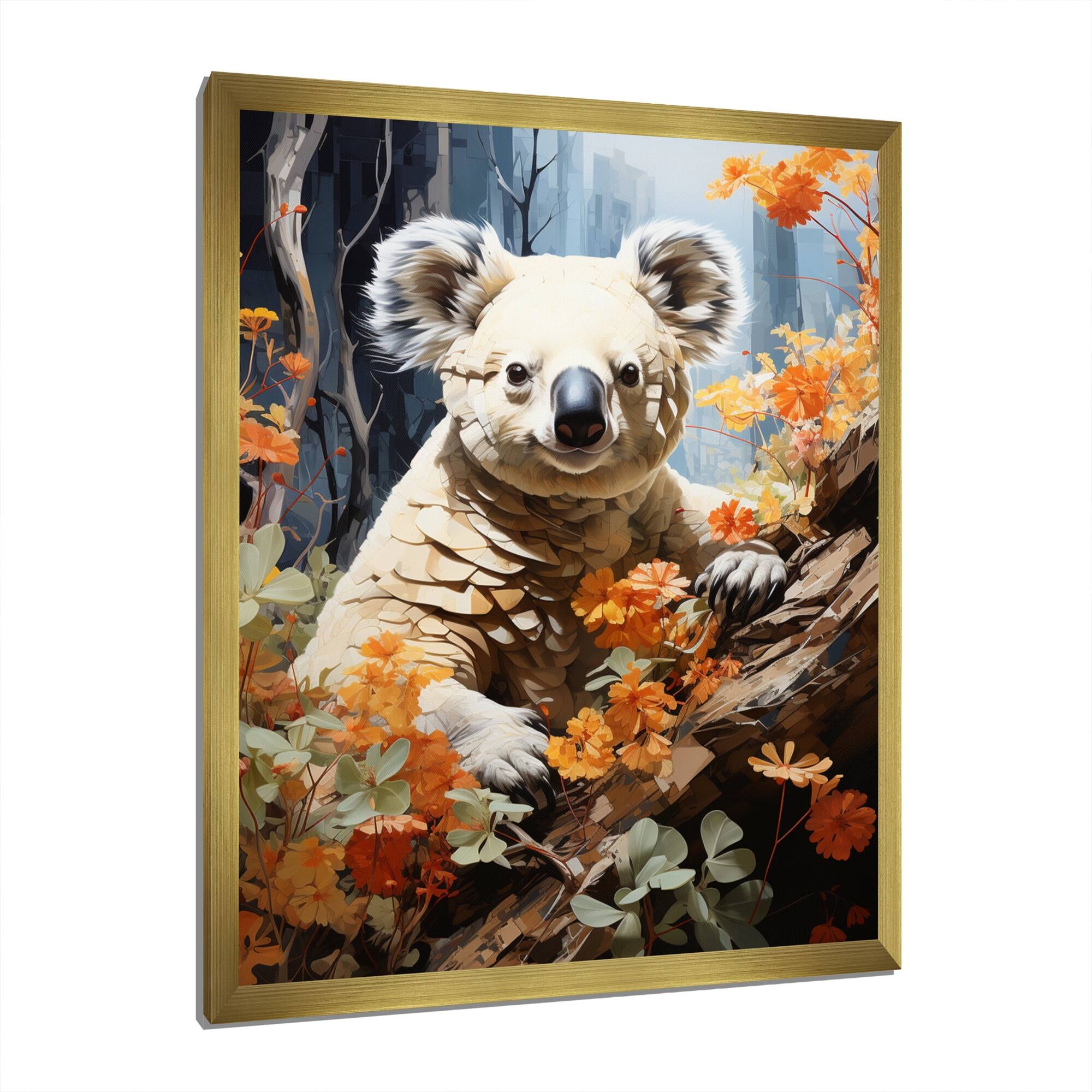 Designart "Koala Koalas Serenity Pastoral I" Animals Koala Framed Canvas Wall Art Bed Bath